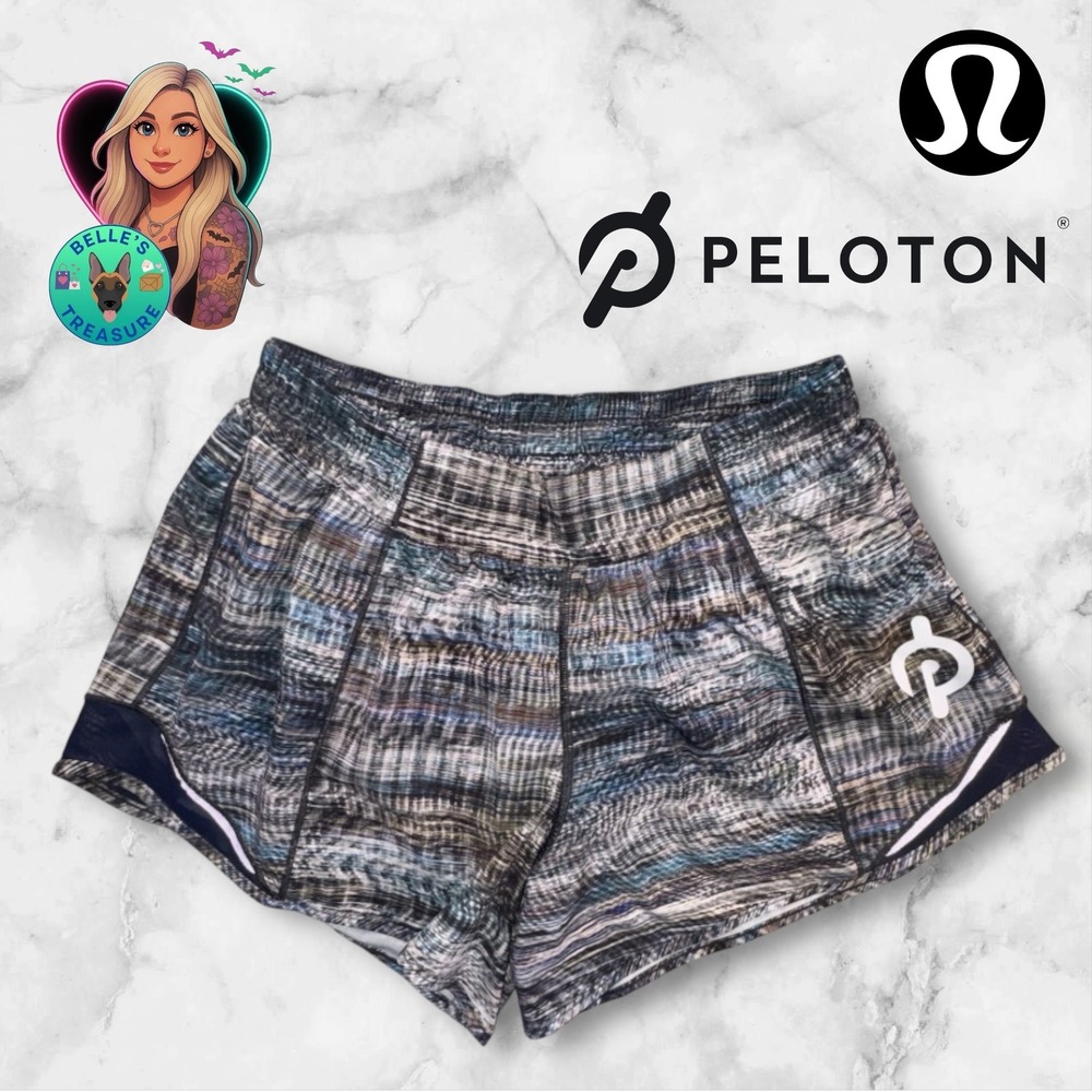 Lululemon X Peloton Hotty Hot Shorts Womens 10 Tall 4" Digital Oasis‎ Grey Blue